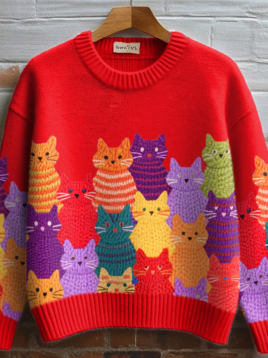 Women's Lovely Cats Pattern Cozy Knit Sweater artswardrobe
