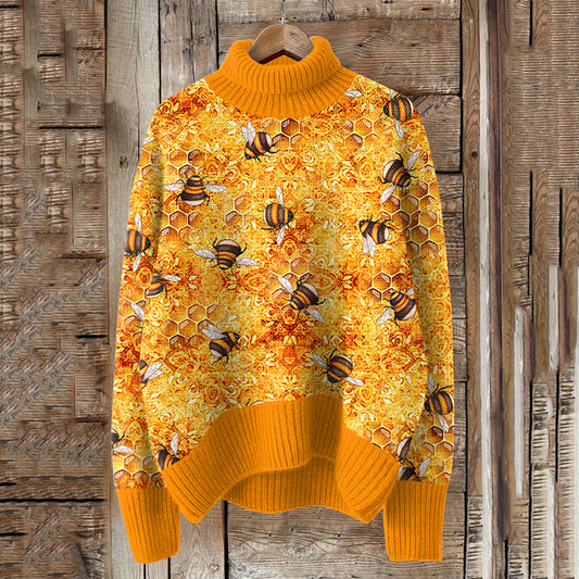 Vintage Bee Knitted Jacquard Warm Turtleneck Sweater elevenforest