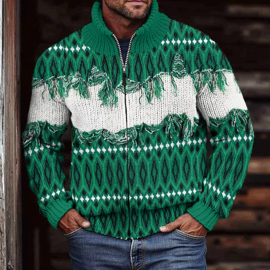 Men'S Vintage Geometry Knitted Jacquard Zipper Cozy Sweater Cardigan elevenforest