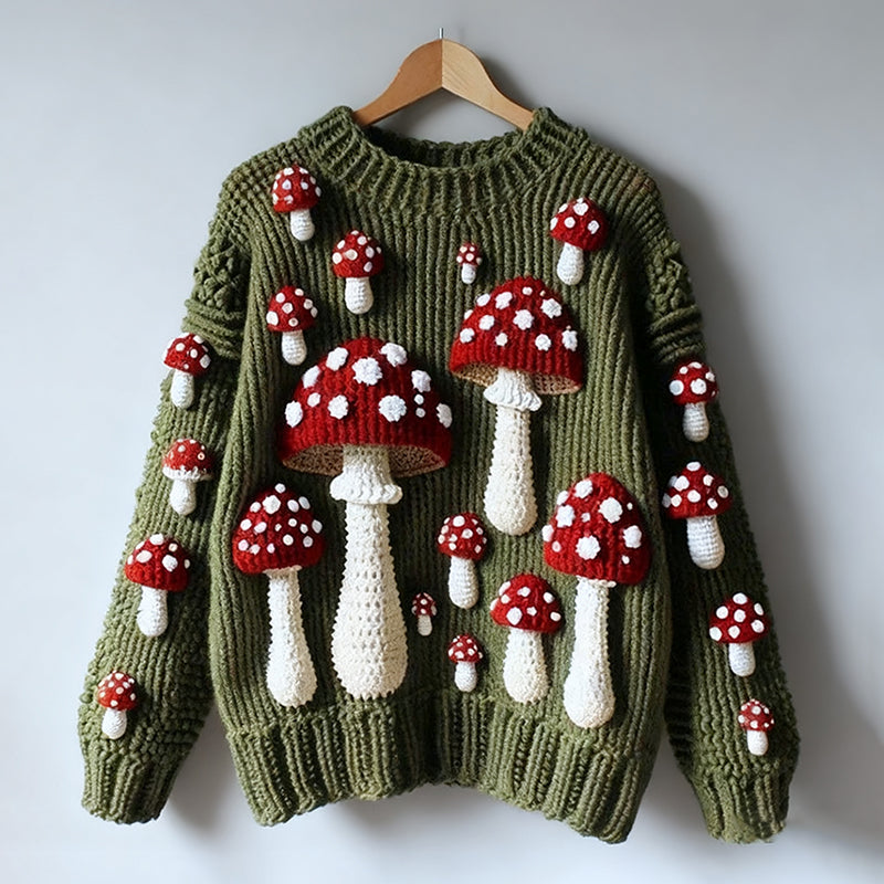 Classic Mushroom Art Chunky Knitted Sweater artswardrobe