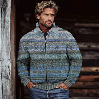 Men's Vintage Fairman Island Knit Jacquard Zip Sweater artswardrobe