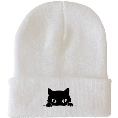Comstylish Unisex Cartoon Black Cat Print Coldproof Knitted Hat