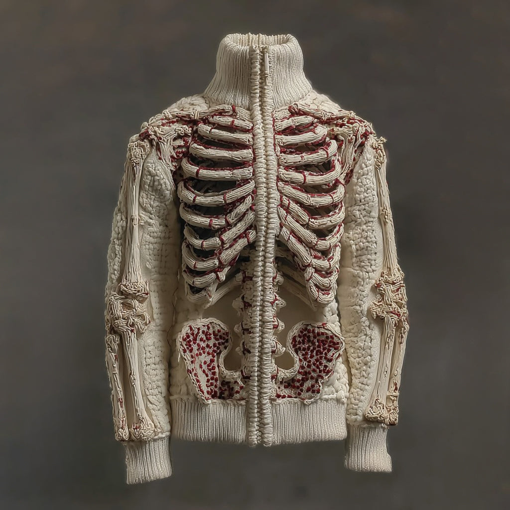 Men's Halloween Skull Art Knit Zipper Sweater artswardrobe