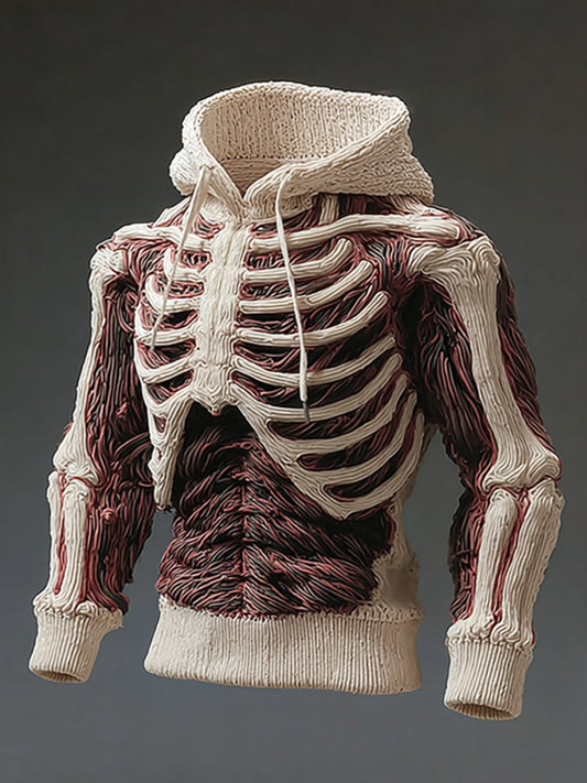 Men's Halloween Skeleton Embroidered Hooded Sweater artswardrobe