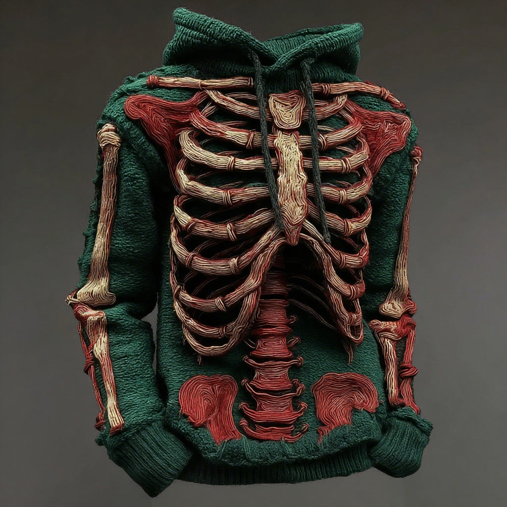 Halloween Bloody Skeleton Cozy Knit Hooded Sweater artswardrobe