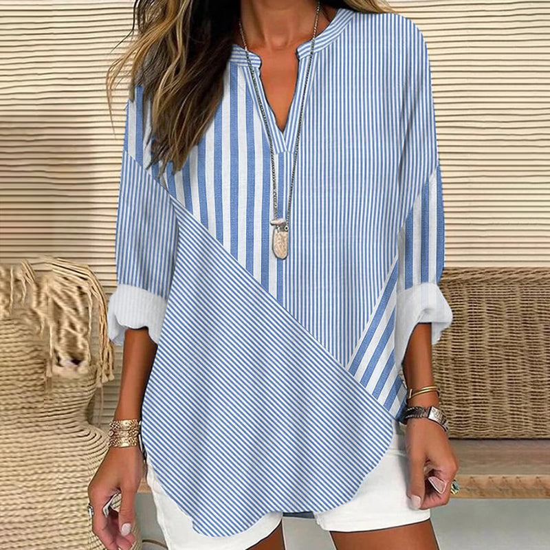 Comstylish Women's Retro Striped Design Loose Long Sleeve Crew Neck Top