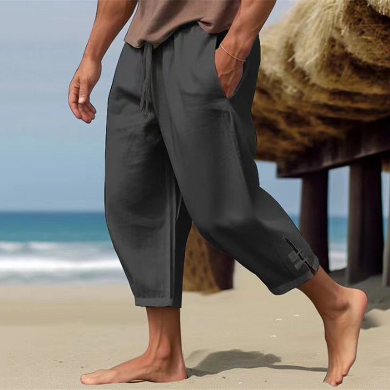 Men's Solid Color Pocket Casual Linen Pants artswardrobe