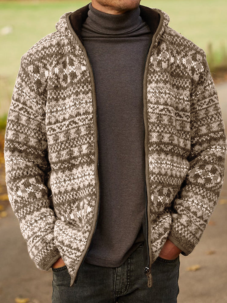 Mens Vintage Fair Isle Knitted Hooded Cardigan elevenforest