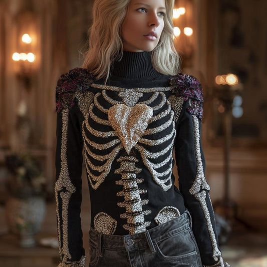 Female Anatomy Art And Peach Heart Ancient High Collar Sweater artswardrobe