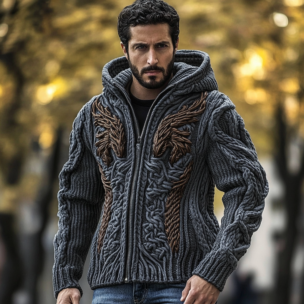 Men's Viking Dragon Style Celtic Thick Zip Hooded Sweater artswardrobe