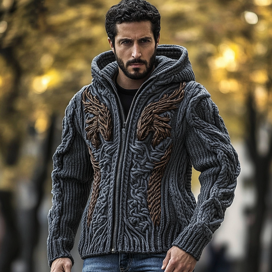Men's Viking Dragon Style Celtic Thick Zip Hooded Sweater artswardrobe