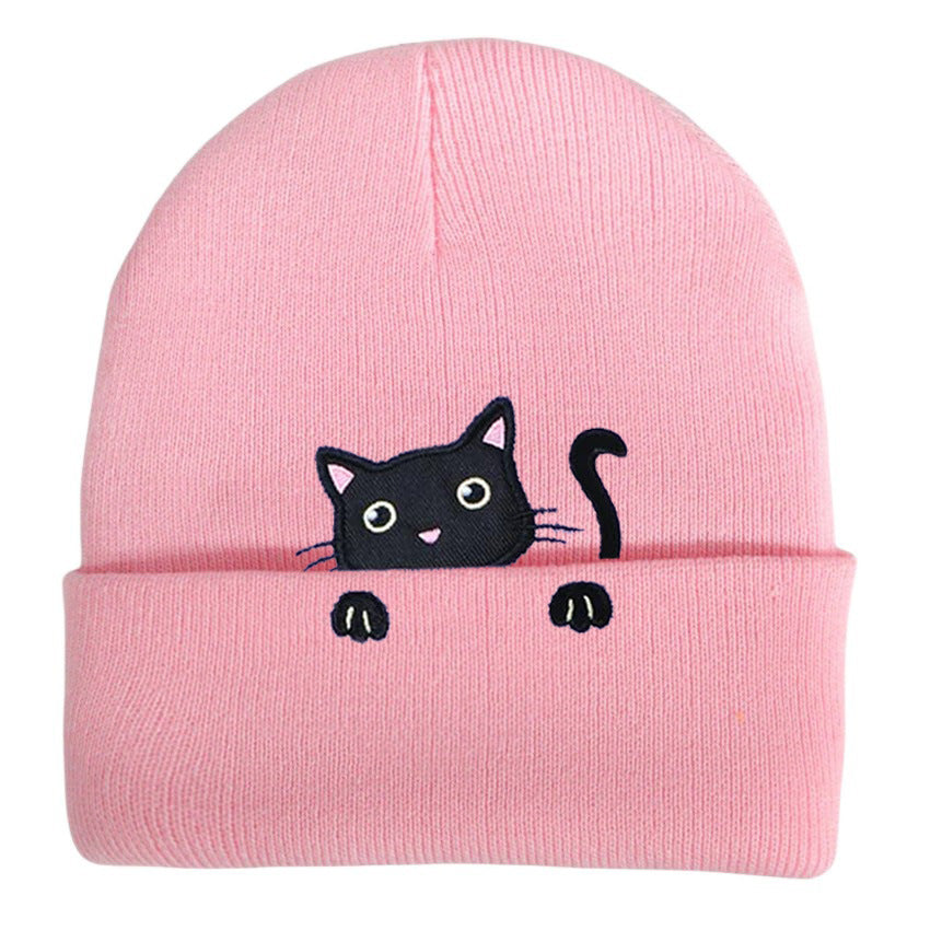 Comstylish Cat Embroidery Cute Cat Knitted Hat