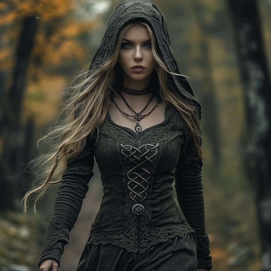 Comstylish Women's Viking Jacquard Celtic Knot Art Hooded