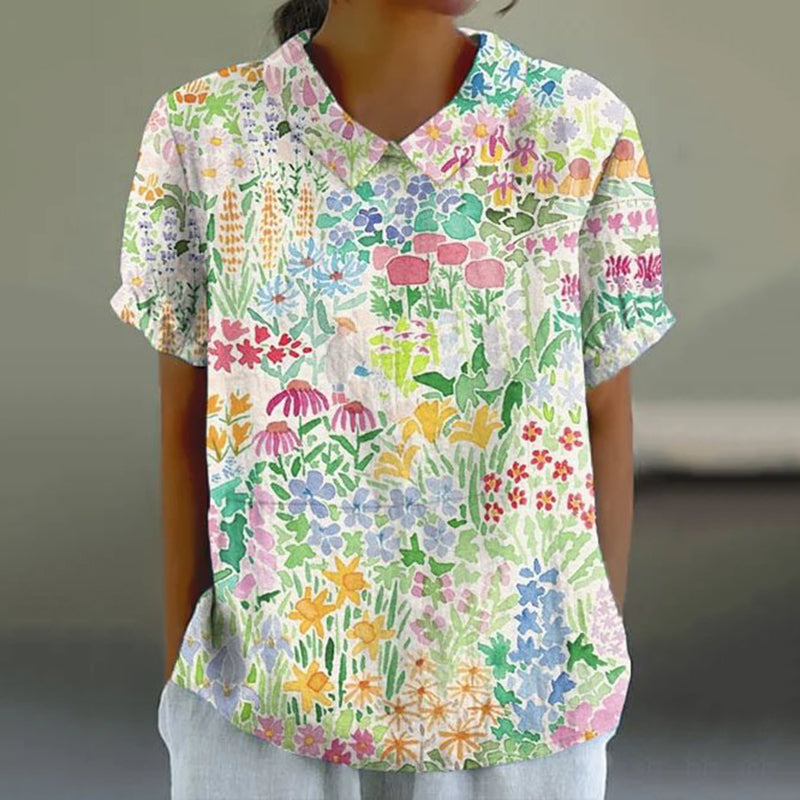 Comstylish Floral Print Lapel Casual Blouse