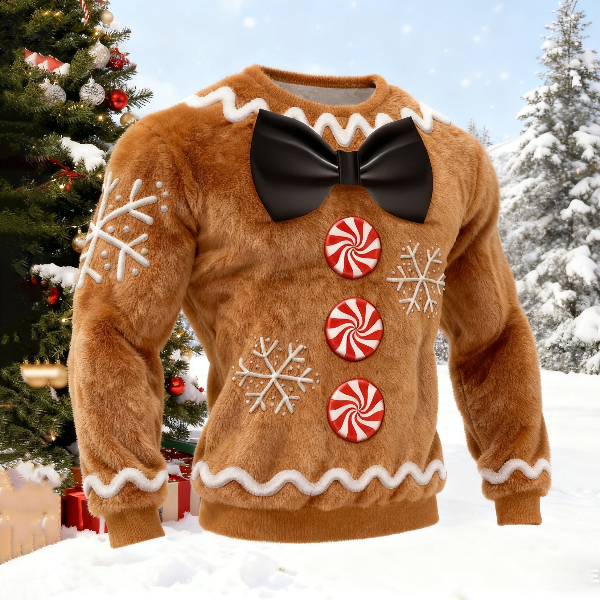 Comstylish Men's Christmas Gingerbread Pattern Plush Sweatshirt