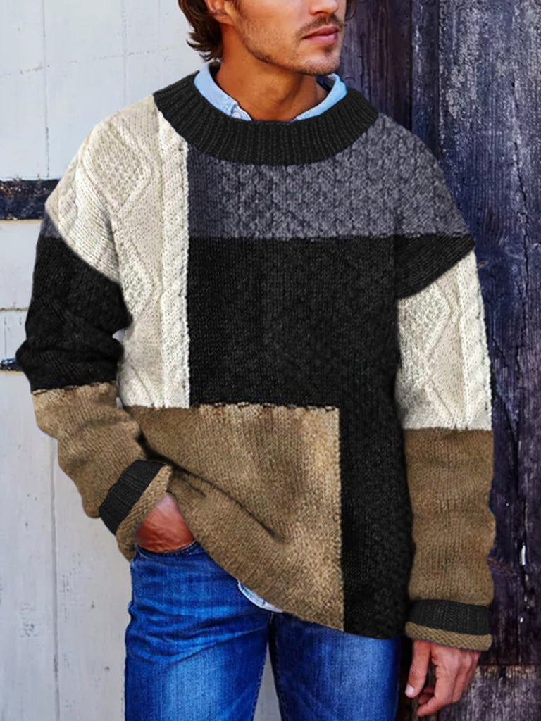 Vintage Vegan Mock Minimalist Pullover Patchwork Warmth Knitted Jacquard Unisex Sweater elevenforest