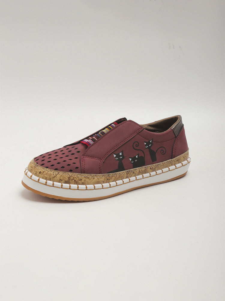 Comstylish Retro Black Cat Print Casual Shoes