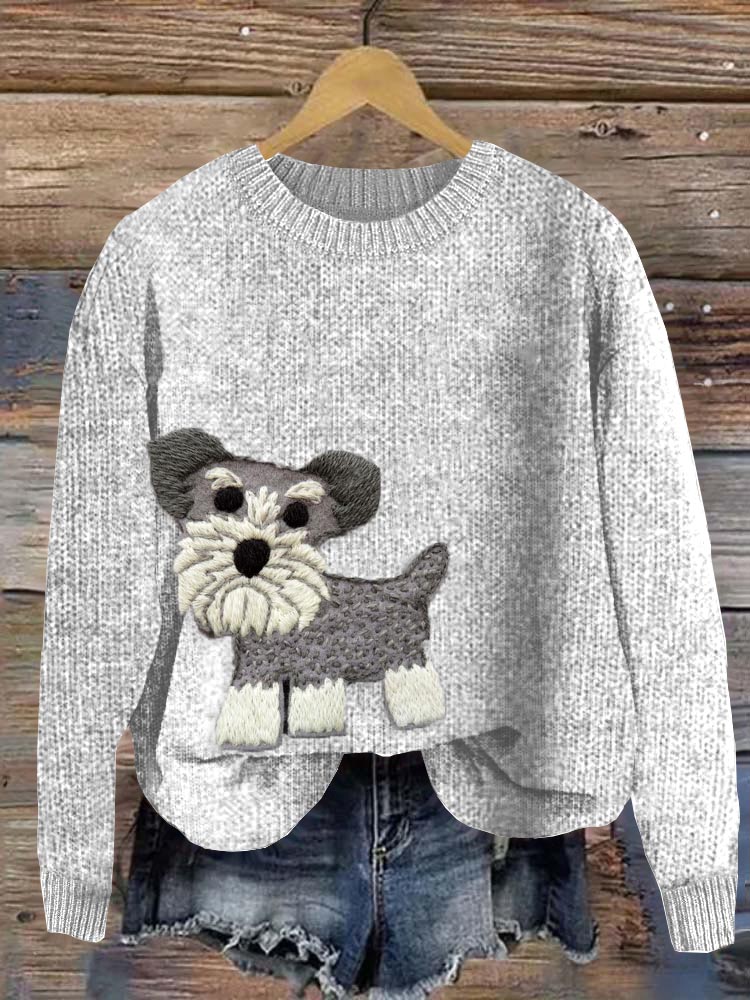 Comstylish Funny Mini Schnauzer Felt Applique Cozy Sweater