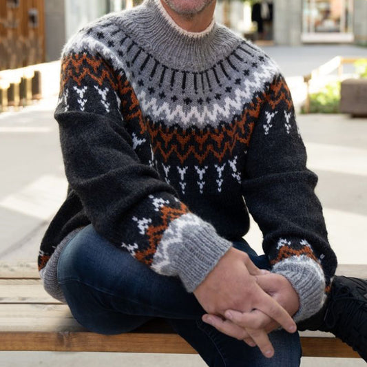 Men's Vintage Knitted Jacquard Crew Neck Sweater elevenforest