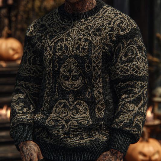 Men's Vintage Viking Halloween Embroidered Sweater artswardrobe