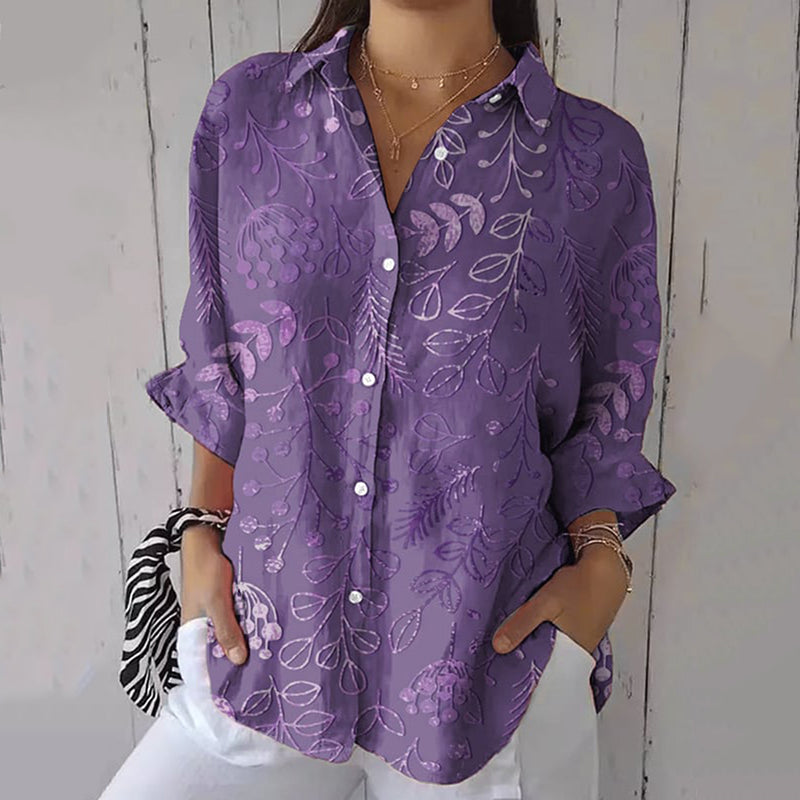 Comstylish Women's Purple Art Floral Shirt