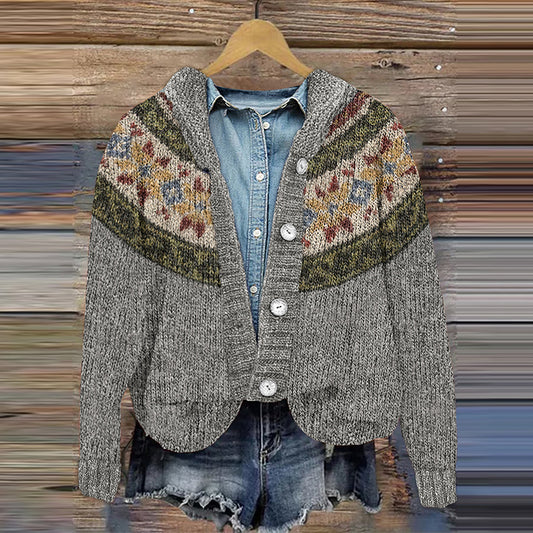 Vintage Contrast Iceland Jacquard Cozy Button Sweater elevenforest