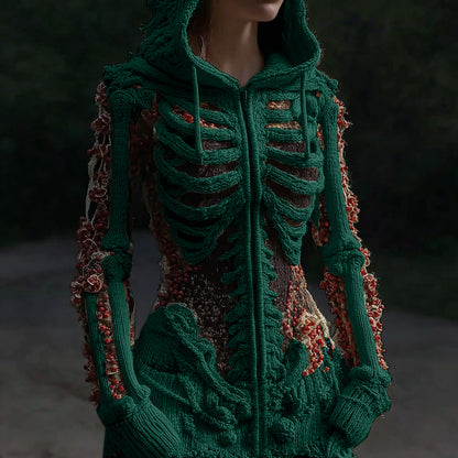 Women's Halloween Anatomy Art Colorblock Knit Zipper Cardigan Sweater artswardrobe