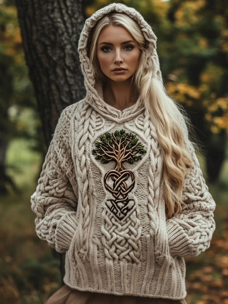 Tree Of Life Knit Art Women's Hooded Sweater elevenforest