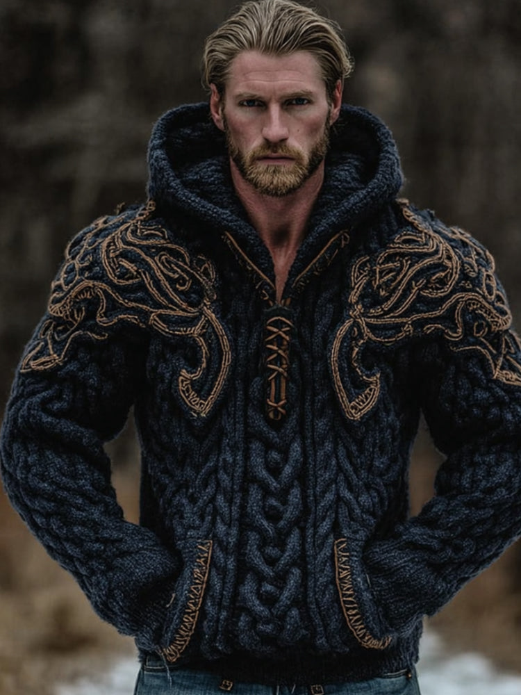 Men's Viking Totem Warm Hooded Sweater artswardrobe
