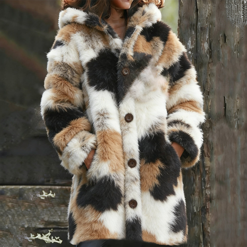 Comstylish Tri-colored Cat Color Dirty Color Plush Cardigan