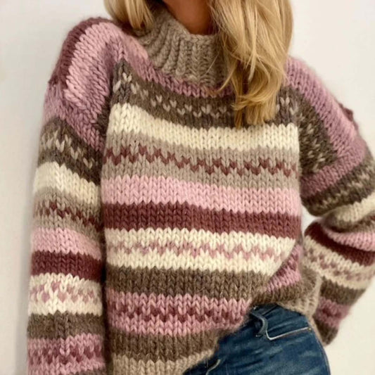 Geometric Contrast Jacquard Color Block Mid Neck Sweater elevenforest