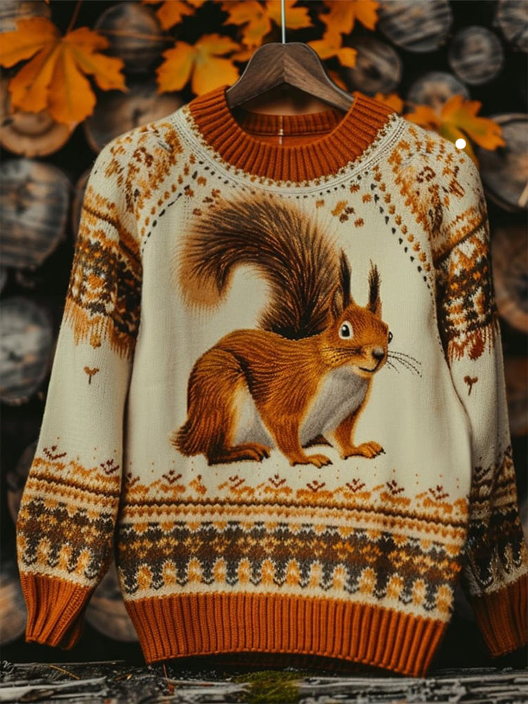 Women's Autumn And Winter Squirrel Print Sweater artswardrobe