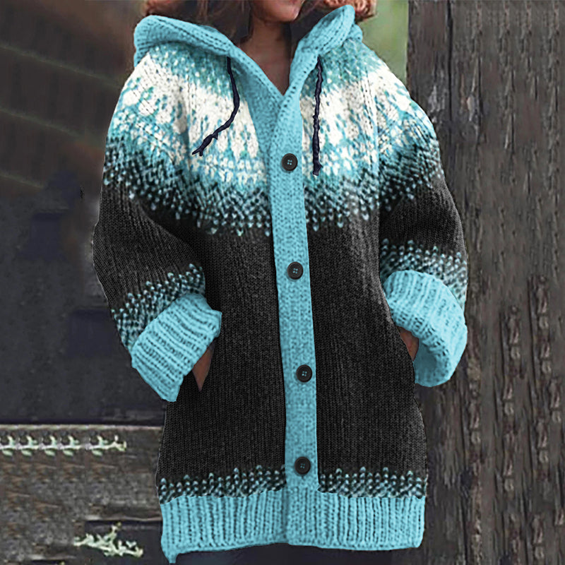 Vintage Fairman Island Geometric Print Hooded Sweater Cardigan elevenforest