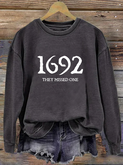 Comstylish Women's 1692 They Missed One Salem Witch Printed Round Neck Long Sleeve Sweatshirt