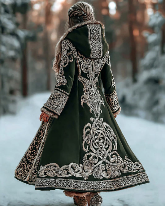 Women's Vintage Viking Celtic Button Down Knit Cozy Long Sweater Jacket artswardrobe