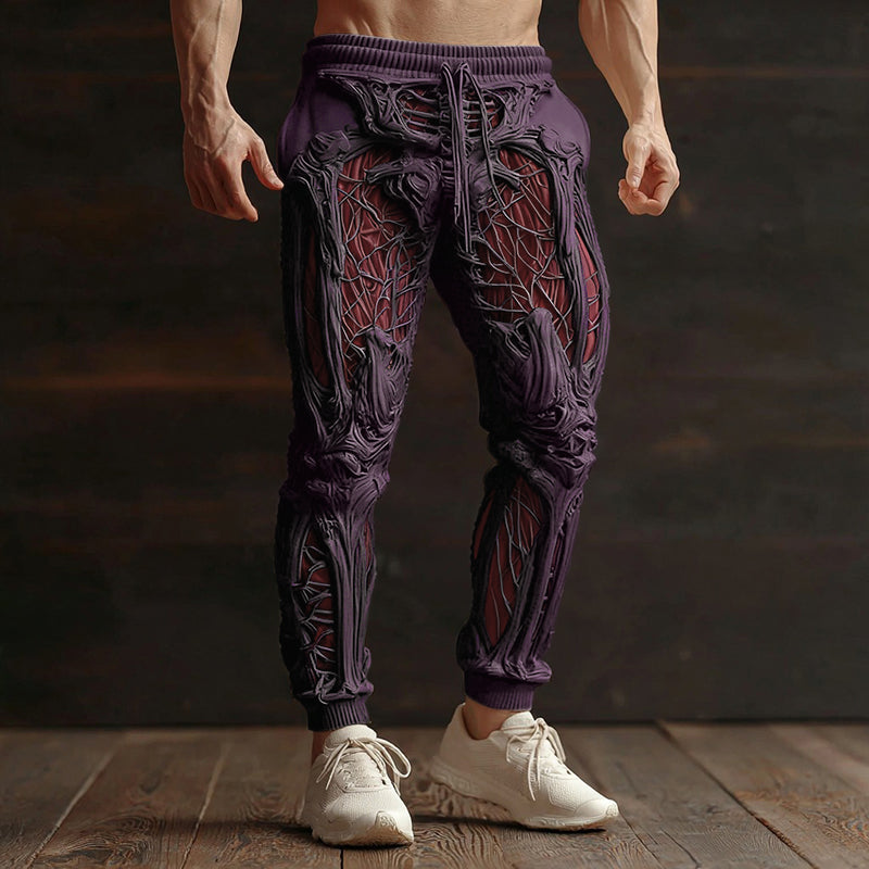 Men's Vintage Halloween Skeleton Art Sweatpants artswardrobe