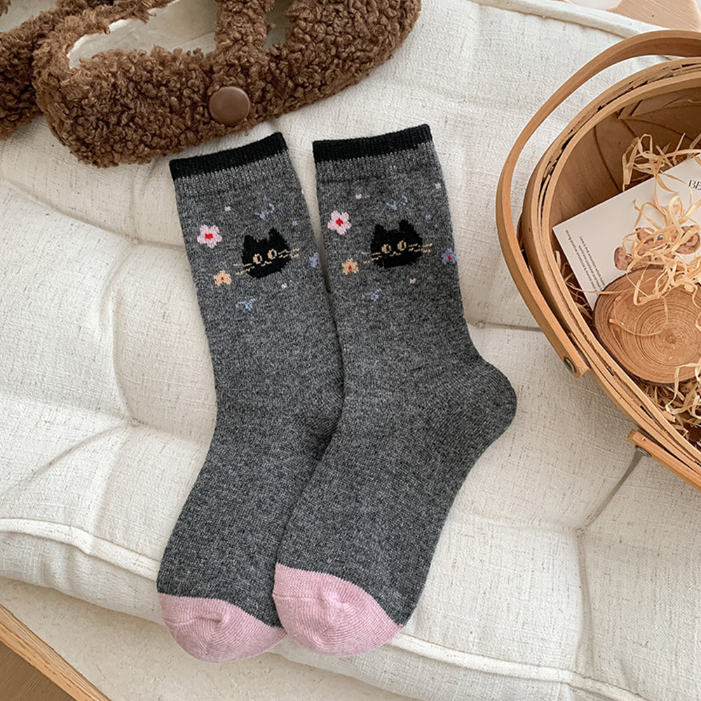 Comstylish Cute Cartoon Cat Wool Mid-calf Socks