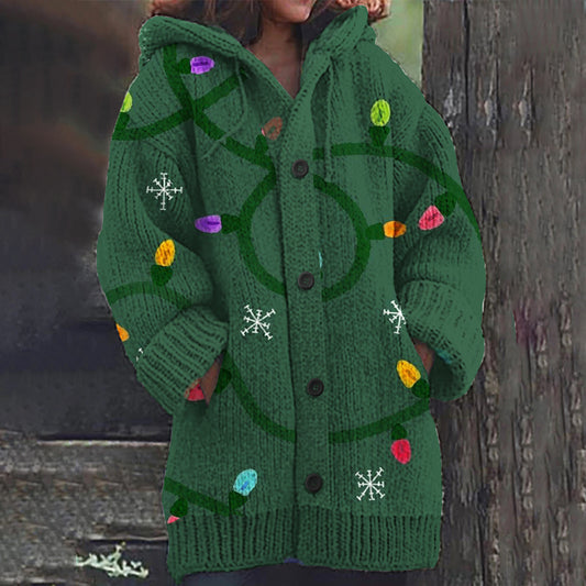 Women's Christmas Lights Print Sweater Cardigan elevenforest