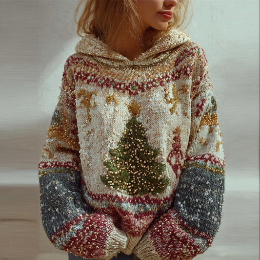 Christmas Atmosphere Woman's Hooded Knitted Sweater artswardrobe