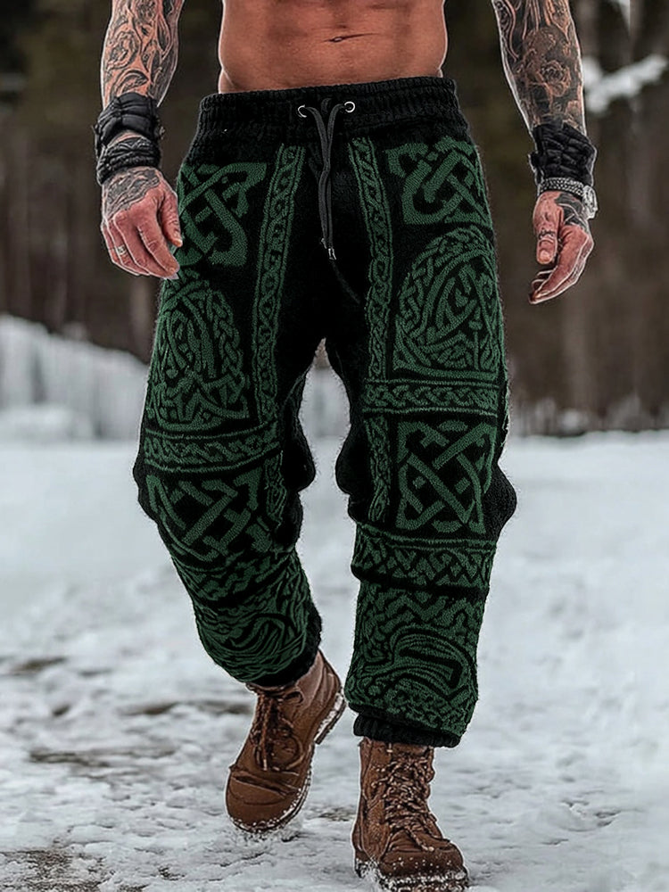 Men's Viking Celtic Geometry Pattern Art Cozy Knit Pants artswardrobe