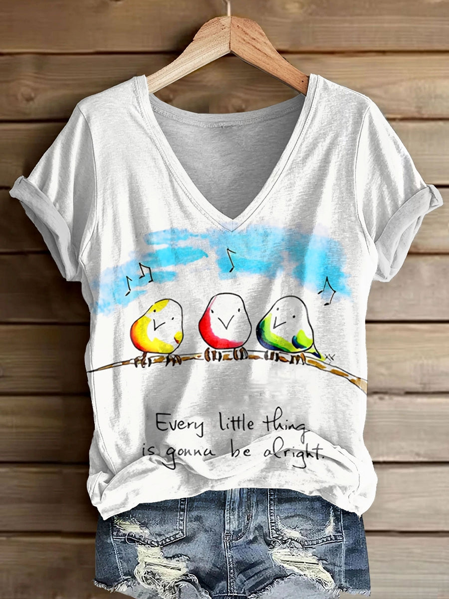 Women's Every Little Thing Is Gonna Be Alright Print V-neck Casual T-S