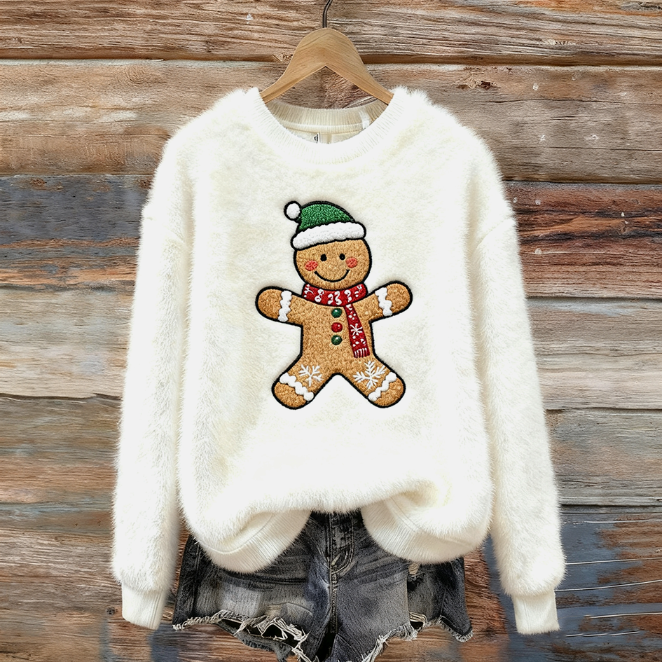 Comstylish Lady Christmas Winter Warmth Round Neck Flannel Sweatshirt