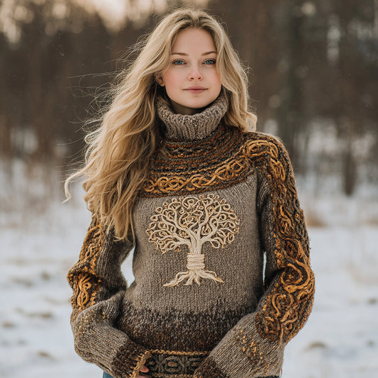 Vintage Celtic Tree Of Life Cozy Thick Aran Sweater artswardrobe