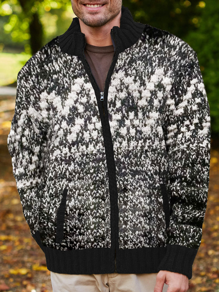 Vintage Wave Mixed Color Chunky Knit Men's Zipper Sweater artswardrobe