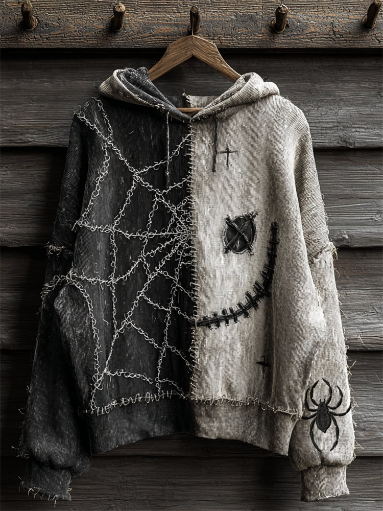 Comstylish Halloween Spider Spooky Face Contrast Stitched Hoodie