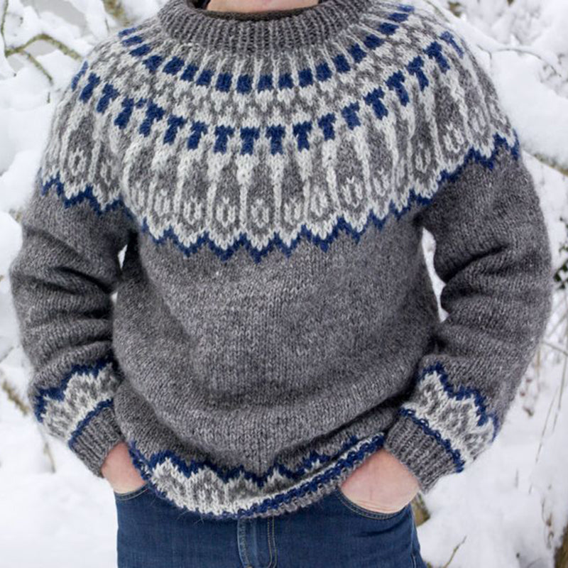 Vintage Knitted Jacquard Islander Crew Neck Sweater elevenforest