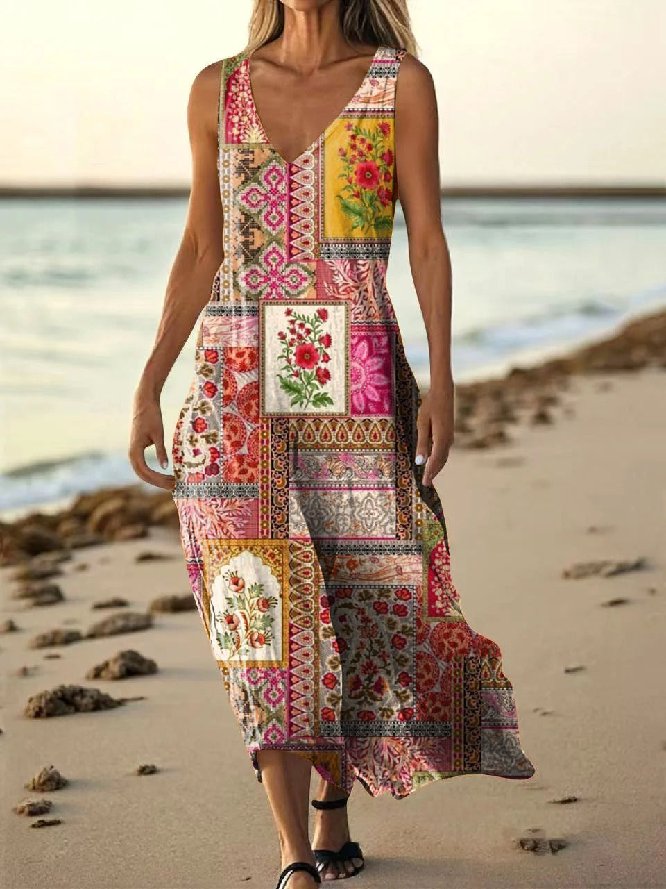 Women's Vintage Floral Tattoo Pattern Art Print Sleeveless Cotton Shir