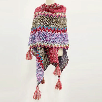 Vintage Gradient Striped Wool Braided Shawl elevenforest