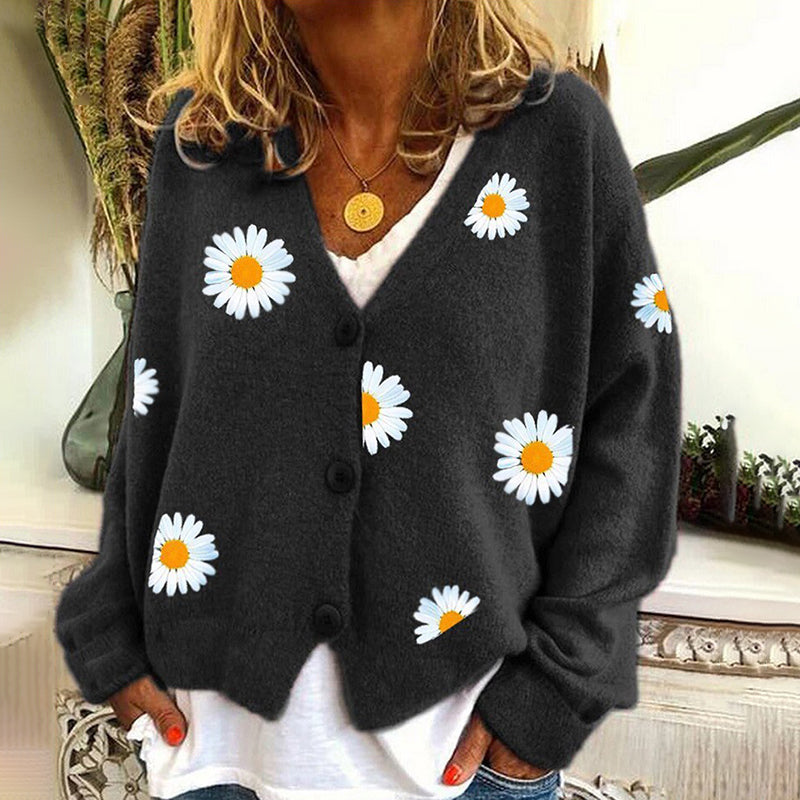 Vintage Single-Breasted Daisy Jacquard Sweater Cardigan elevenforest