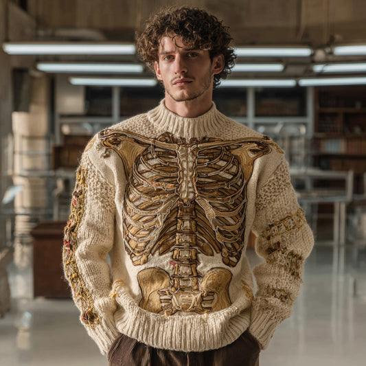 Men's Halloween Anatomy Art Coarse Needle Warm Round Neck Sweater artswardrobe